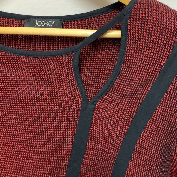 Jaskar Art To Wear Unique Red Black Cotton Blend Asymmetrical Tunic Top Size M - Picture 7 of 15